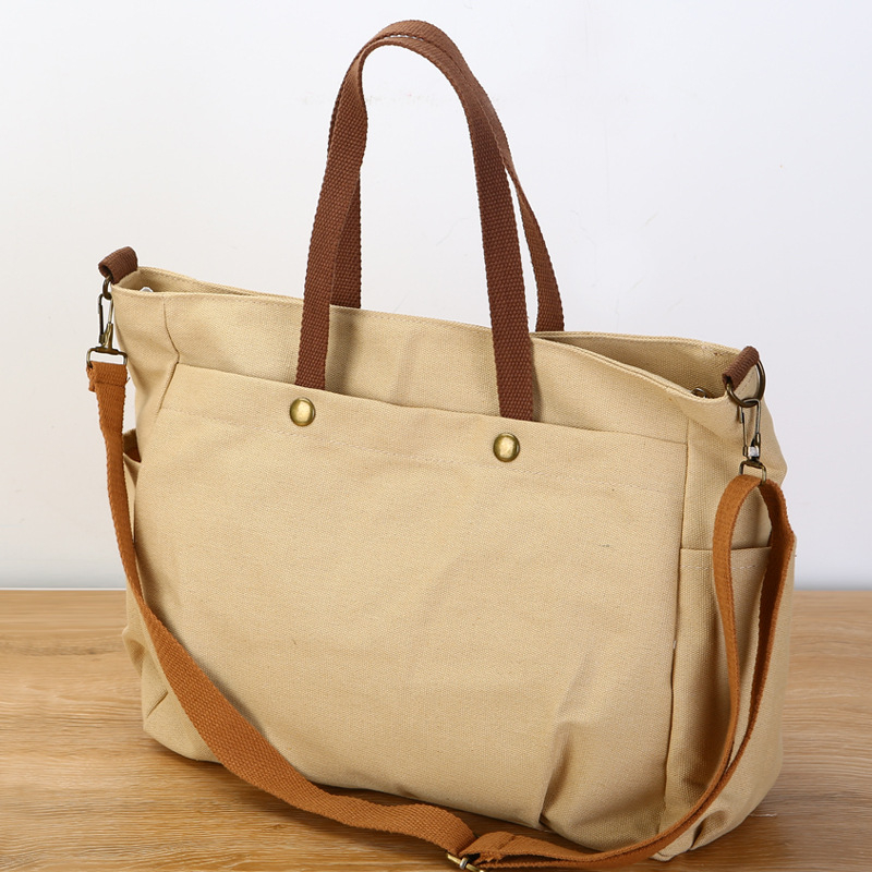 Platnena Tote torba preko ramena sa zatvaračem, gradski minimalistički stil, horizontalni kvadratni oblik