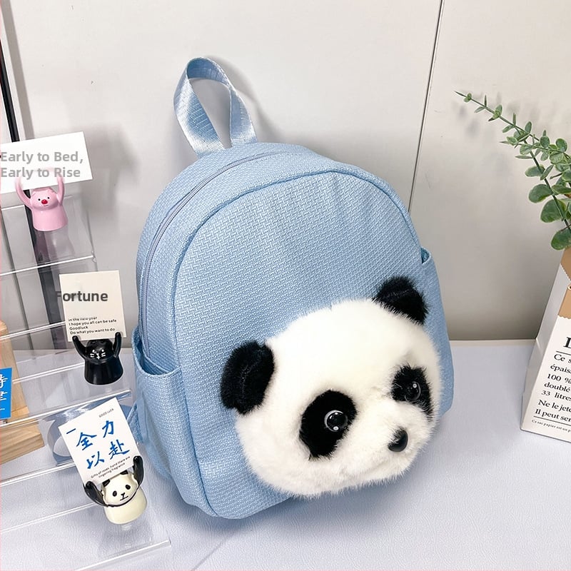 Panda fejű gyerek hátizsák – nylon, uniszex, iskolai használatra, állat mintázat
