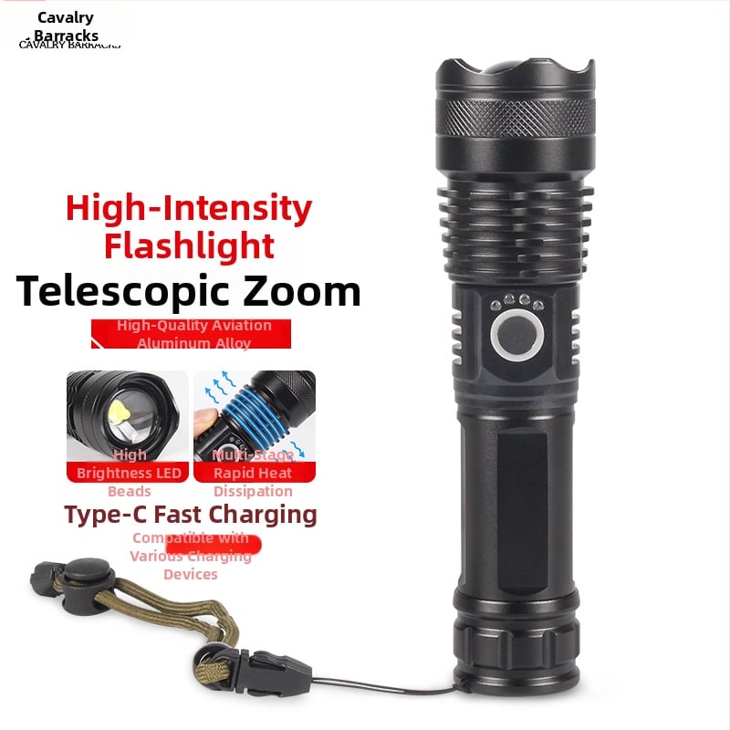 Ručná LED baterka s nastaviteľným zoomom, dosah 1000 m, dobíjateľná, vodeodolná