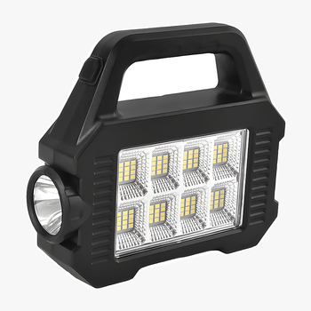 Ηλιακό φακό με ABS περίβλημα, ενσωματωμένη μπαταρία λιθίου, φόρτιση μέσω ηλιακής ενέργειας και USB, LED υψηλής ισχύος + COB φως, περιστροφή 360°