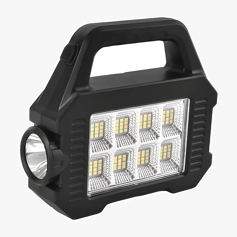 Ηλιακό φακό με ABS περίβλημα, ενσωματωμένη μπαταρία λιθίου, φόρτιση μέσω ηλιακής ενέργειας και USB, LED υψηλής ισχύος + COB φως, περιστροφή 360°