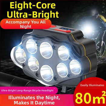 Cyklistické predné svetlo s ručným nabíjaním, 360° otočné, dosah 100–200 m, výkon 20 W, batéria 1200 mAh