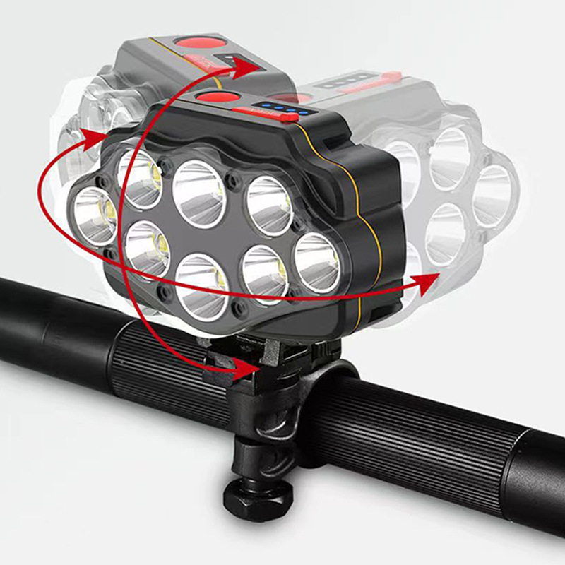 Velosipēda priekšējais lukturis ar roku spiediena uzlādi, 360° pagriezums, darbības diapazons 100–200 m, 20 W jauda, 1200 mAh akumulators