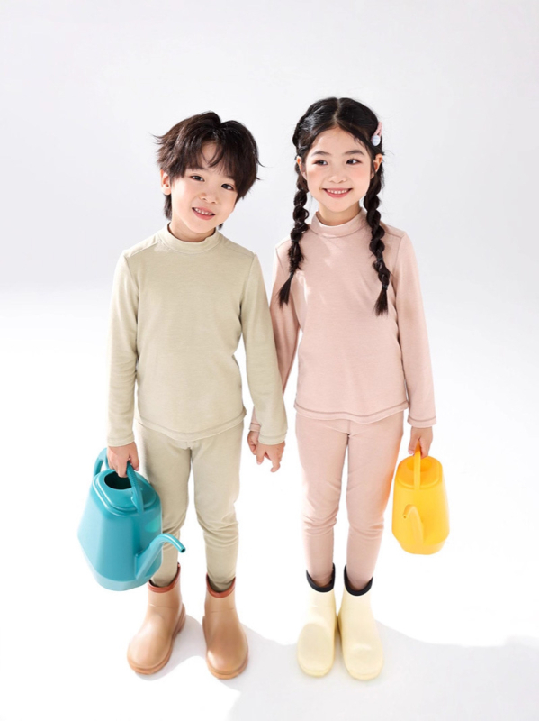 Set termic din modal pentru copii, unisex, antibacterian, potrivit pentru iarnă și toamnă, guler înalt