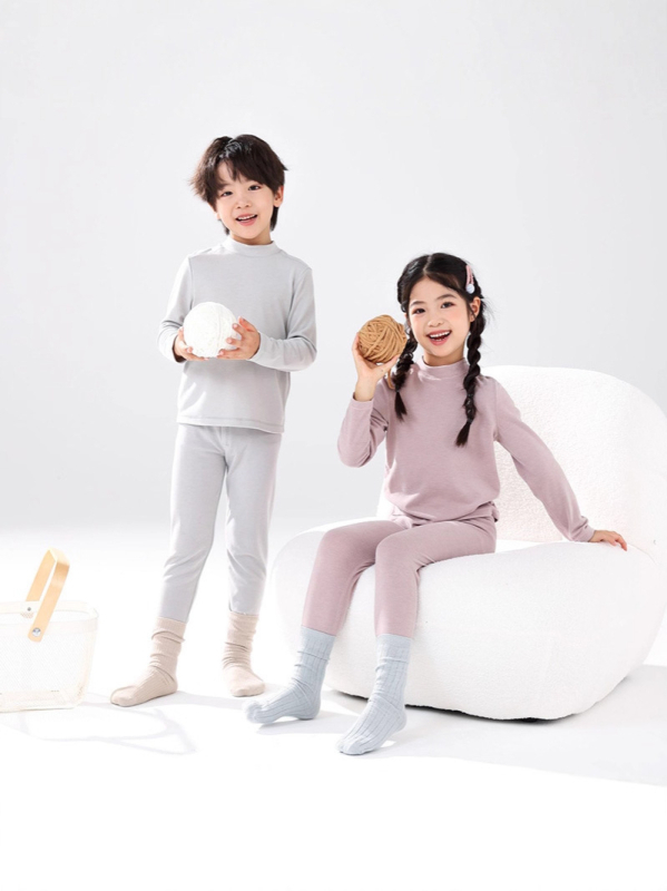 Set termic din modal pentru copii, unisex, antibacterian, potrivit pentru iarnă și toamnă, guler înalt