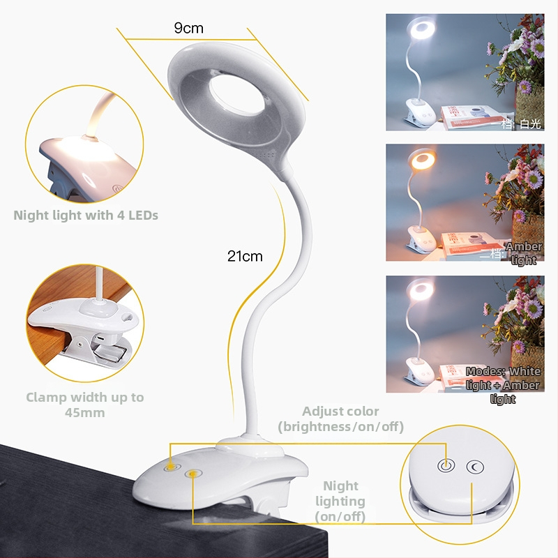 Stolna lampa s klipom za pričvršćivanje i dugim ramenom, USB napajanje, dodirno upravljanje, moderni dizajn