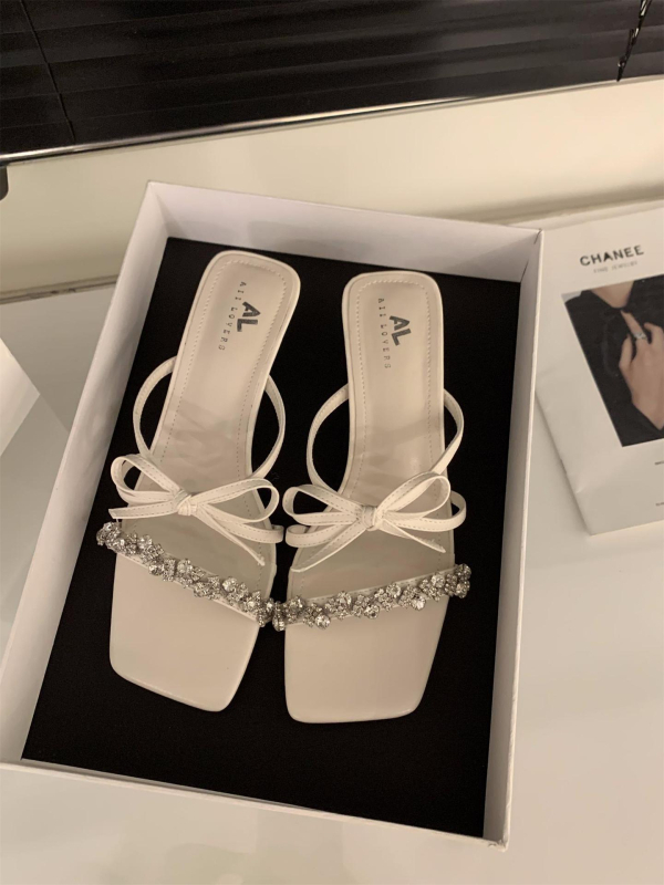 Naiste klink sandaalid, ülemine materjal: Super fiber, ruudukujuline nina, kummist talla, ilma vooderita, suvi 2025