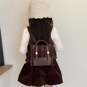 Unisex dječji ruksak od PU s kariranim vunenim šavovima, podstavljena poliesterom, zakrivljene naramenice, za učenike 1.–2. razreda, svakodnevna uporaba