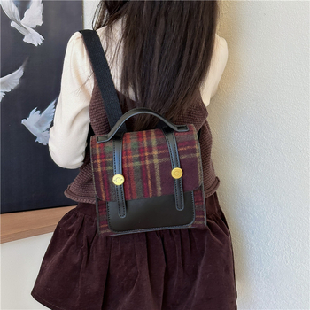 Unisex dječji ruksak od PU s kariranim vunenim šavovima, podstavljena poliesterom, zakrivljene naramenice, za učenike 1.–2. razreda, svakodnevna uporaba