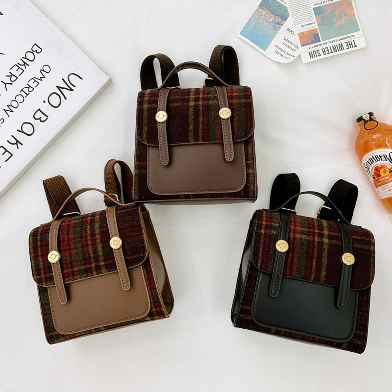 Unisex dječji ruksak od PU s kariranim vunenim šavovima, podstavljena poliesterom, zakrivljene naramenice, za učenike 1.–2. razreda, svakodnevna uporaba