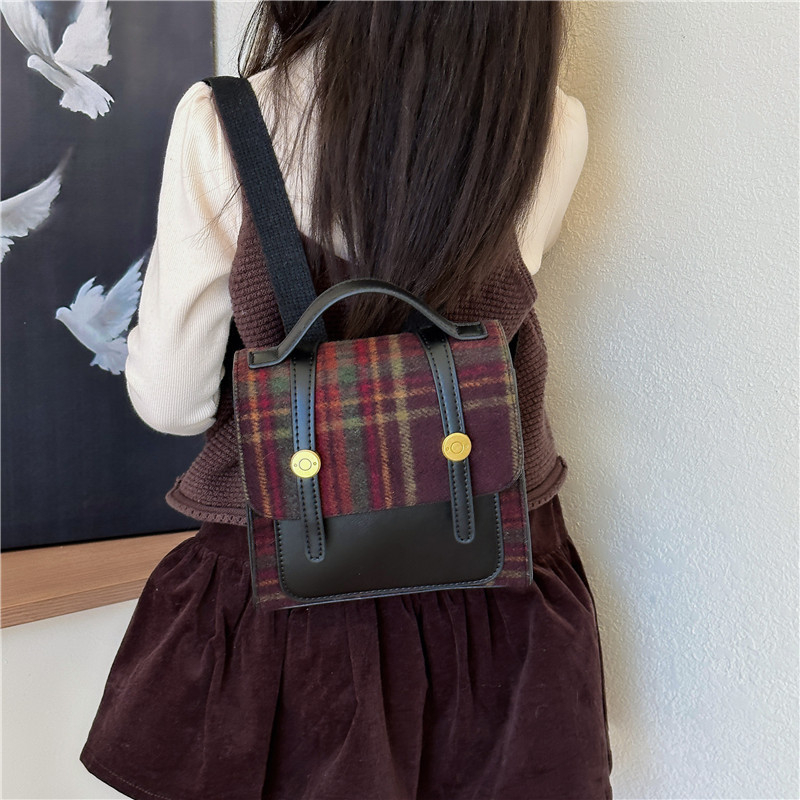 Unisex dječji ruksak od PU s kariranim vunenim šavovima, podstavljena poliesterom, zakrivljene naramenice, za učenike 1.–2. razreda, svakodnevna uporaba