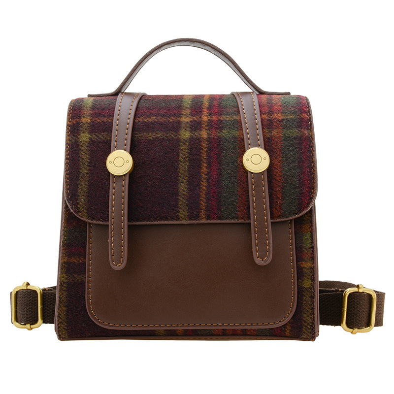 Unisex dječji ruksak od PU s kariranim vunenim šavovima, podstavljena poliesterom, zakrivljene naramenice, za učenike 1.–2. razreda, svakodnevna uporaba