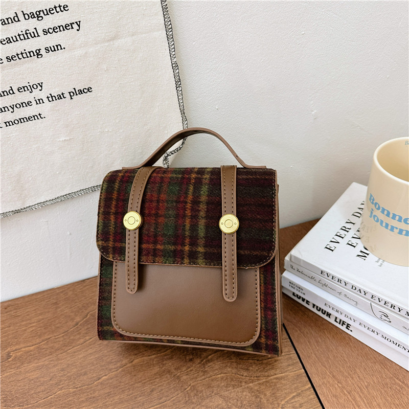 Unisex dječji ruksak od PU s kariranim vunenim šavovima, podstavljena poliesterom, zakrivljene naramenice, za učenike 1.–2. razreda, svakodnevna uporaba