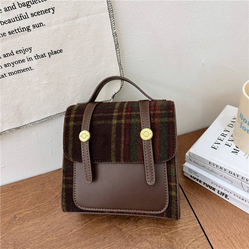 Unisex dječji ruksak od PU s kariranim vunenim šavovima, podstavljena poliesterom, zakrivljene naramenice, za učenike 1.–2. razreda, svakodnevna uporaba