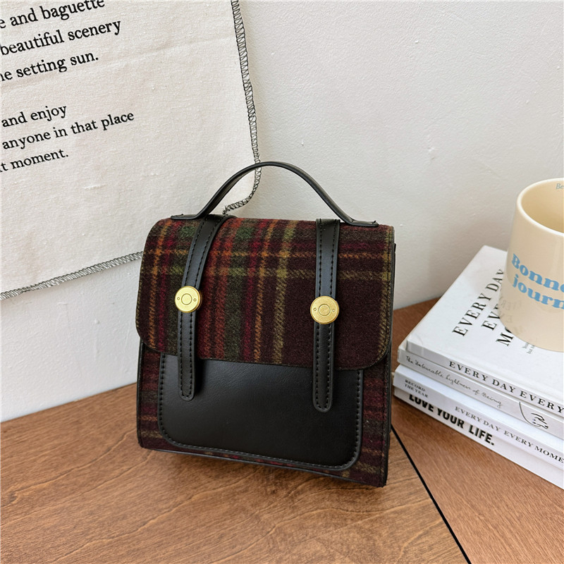 Unisex dječji ruksak od PU s kariranim vunenim šavovima, podstavljena poliesterom, zakrivljene naramenice, za učenike 1.–2. razreda, svakodnevna uporaba