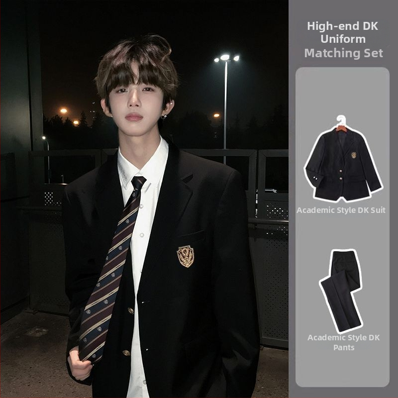 Jaapani stiilis meeste kooliülikond, kahe nupuga plaks, Notch lapel, kitsas lõige, polüesterkiudude segu, kevad 2025