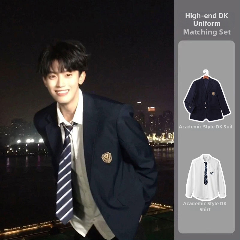 Jaapani stiilis meeste kooliülikond, kahe nupuga plaks, Notch lapel, kitsas lõige, polüesterkiudude segu, kevad 2025