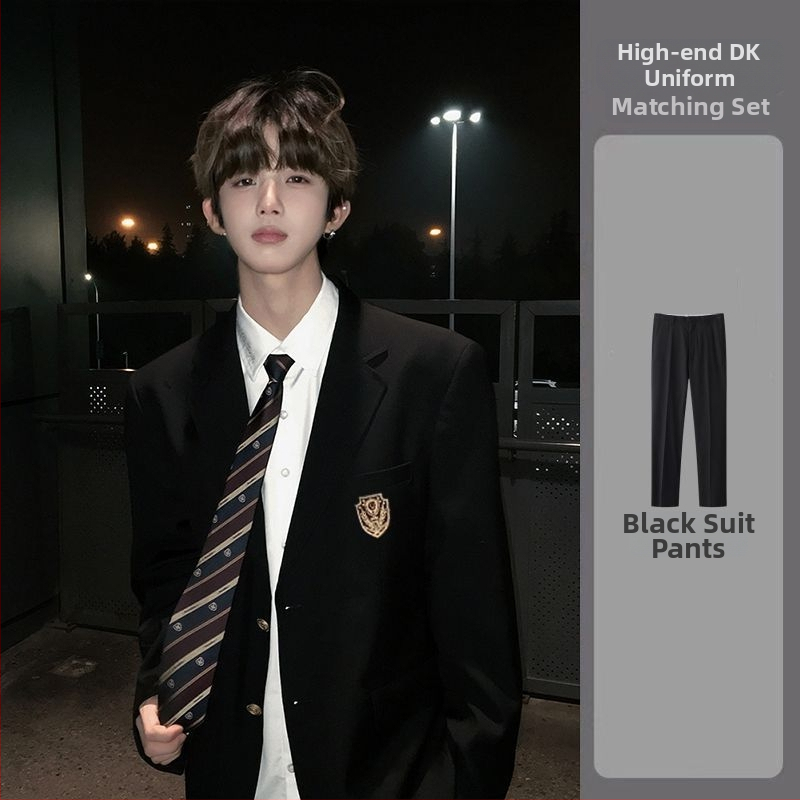 Jaapani stiilis meeste kooliülikond, kahe nupuga plaks, Notch lapel, kitsas lõige, polüesterkiudude segu, kevad 2025