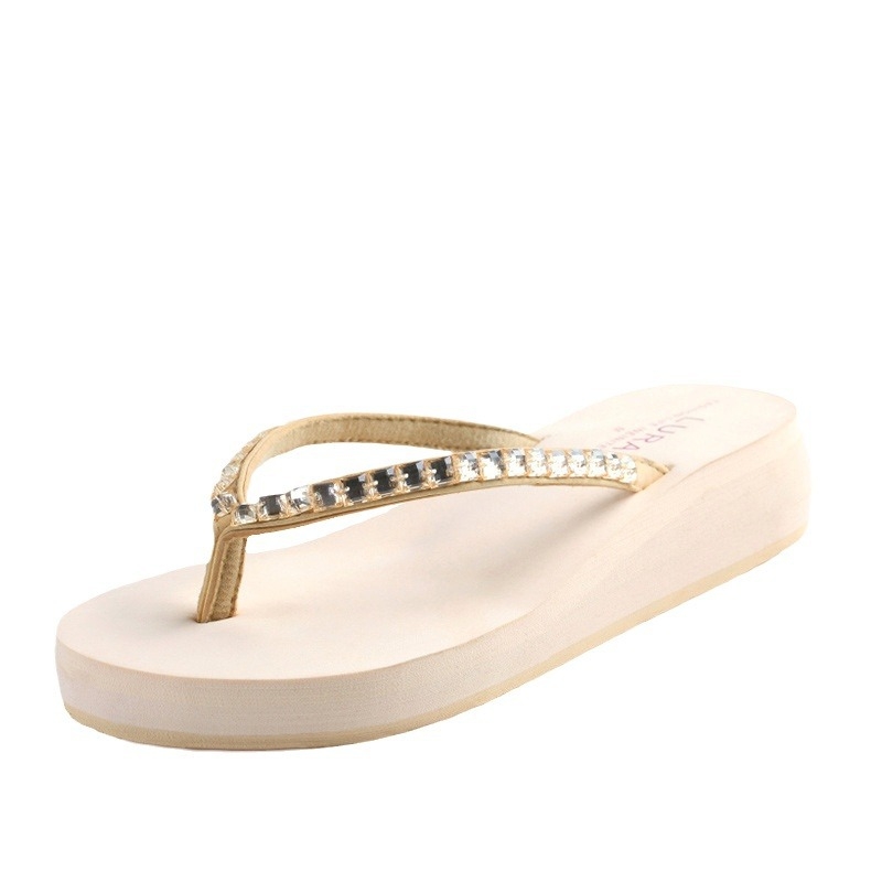 Ženske sandale s klinastim potpeticama i remenom između prstiju, debeli potplat, prozračan gornji dio EVA i TPR potplat za plažu