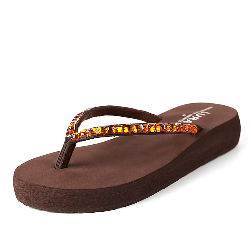 Ženske sandale s klinastim potpeticama i remenom između prstiju, debeli potplat, prozračan gornji dio EVA i TPR potplat za plažu