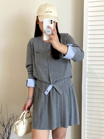 Naili Plus-Size Πλεκτό Κουστουμί με Φούστα και Καρντιγάν, Φθινοπωρο 2025, 45-count Μαλλί-Μίξη, Πολυεστέρας/Νάιλον