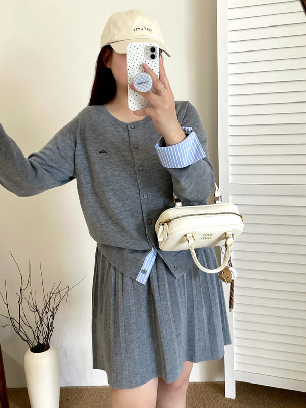 Naili Plus-Size Πλεκτό Κουστουμί με Φούστα και Καρντιγάν, Φθινοπωρο 2025, 45-count Μαλλί-Μίξη, Πολυεστέρας/Νάιλον