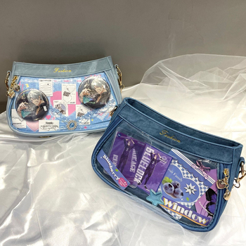 Torbica za pazuh s denim teksturom, svjež i sladak stil; PU materijal, knedlasta forma, zatvaranje na zip, PU podstava, unutarnji pretinci za telefon i džep sa zatvaračem.