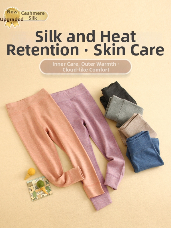 Bērnu augstas jostas siltas bikses, universālas, viskozes-silke-kašmīra maisījums, rudens-ziemas, piemērots bērniem no 8 gadiem
