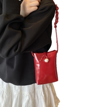 Geantă mini pentru telefon feminin, stil urban minimalist, PU piele, formă vertical pătrată, buzunar interior pentru telefon și ID, curea simplă