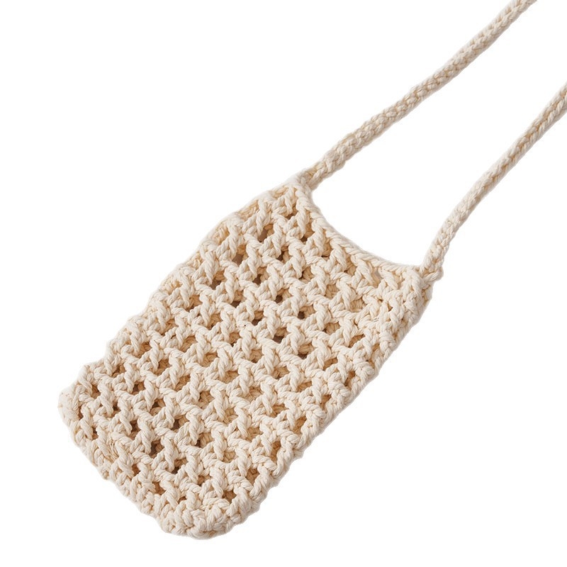 Rankų darbo medvilnės virvės telefono rankinė — atvira viršuje, vertikalus kvadrato formos dizainas, unisex, Hao Kun