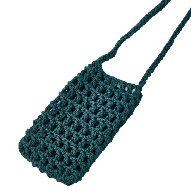 Rankų darbo medvilnės virvės telefono rankinė — atvira viršuje, vertikalus kvadrato formos dizainas, unisex, Hao Kun