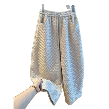 Damske hlače s visokim strukom, quilted, tople od poliestera, ležernog kroja