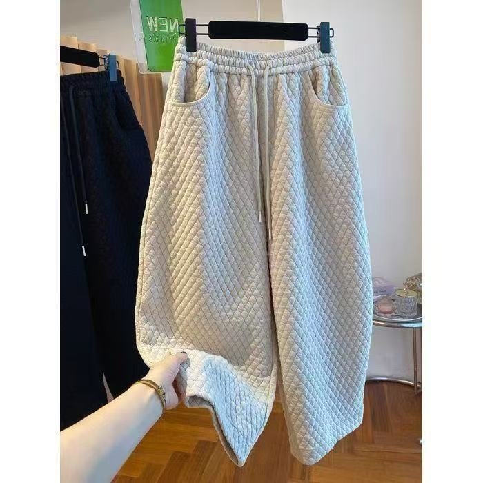 Damske hlače s visokim strukom, quilted, tople od poliestera, ležernog kroja