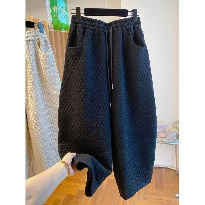 Damske hlače s visokim strukom, quilted, tople od poliestera, ležernog kroja