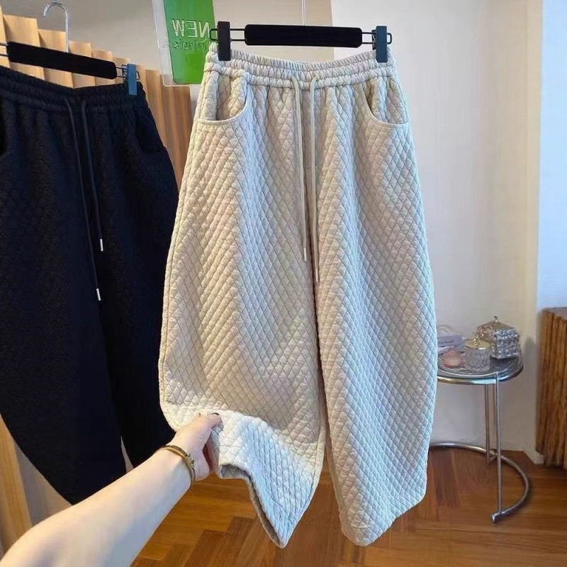 Damske hlače s visokim strukom, quilted, tople od poliestera, ležernog kroja