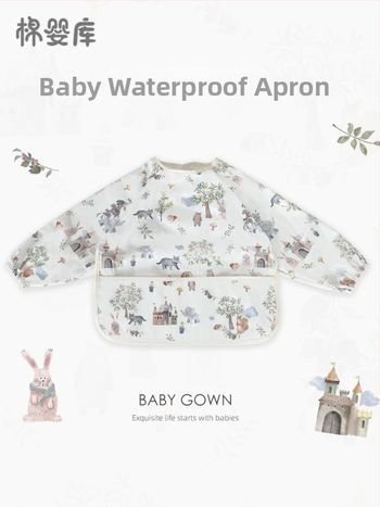 Unisex vandeniui atsparus plonas kūdikių valgymo smock, 100% poliesteris, rankų piešimo raštas, keturi sezonai, tinkamas kūdikiams ir 1–3 metų vaikams, saugos klasė A