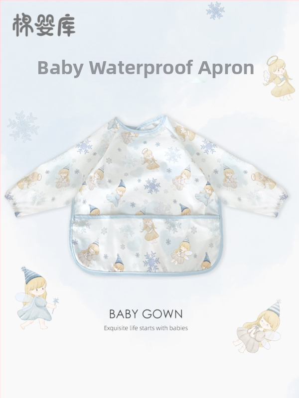 Unisex ūdensizturīgs bērnu ēdināšanas smoks ar garām piedurknēm, 100% poliesters, rokām zīmēts raksts, četrsezonu izmantošanai, piemērots zīdaiņiem un maziem bērniem 1–3 gadi, drošības klase A