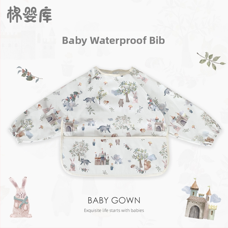 Unisex vandeniui atsparus plonas kūdikių valgymo smock, 100% poliesteris, rankų piešimo raštas, keturi sezonai, tinkamas kūdikiams ir 1–3 metų vaikams, saugos klasė A