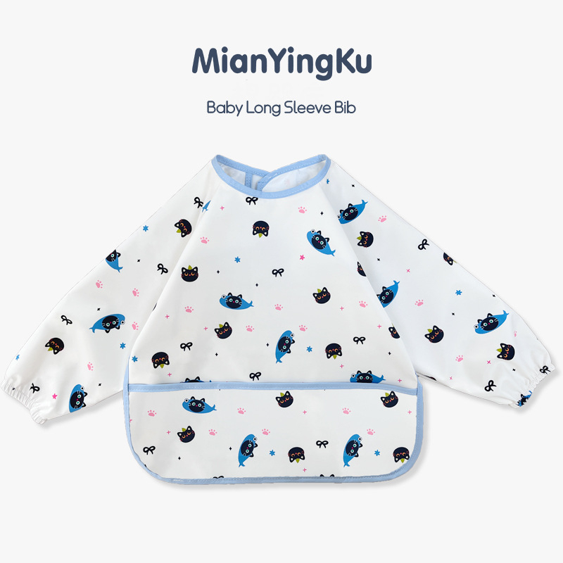 Uniszex hosszú ujjú vízálló baba etető smock, 100% poliészter, kézzel rajzolt minta, négy évszakos használat, 1–3 éveseknek, A osztályú biztonság