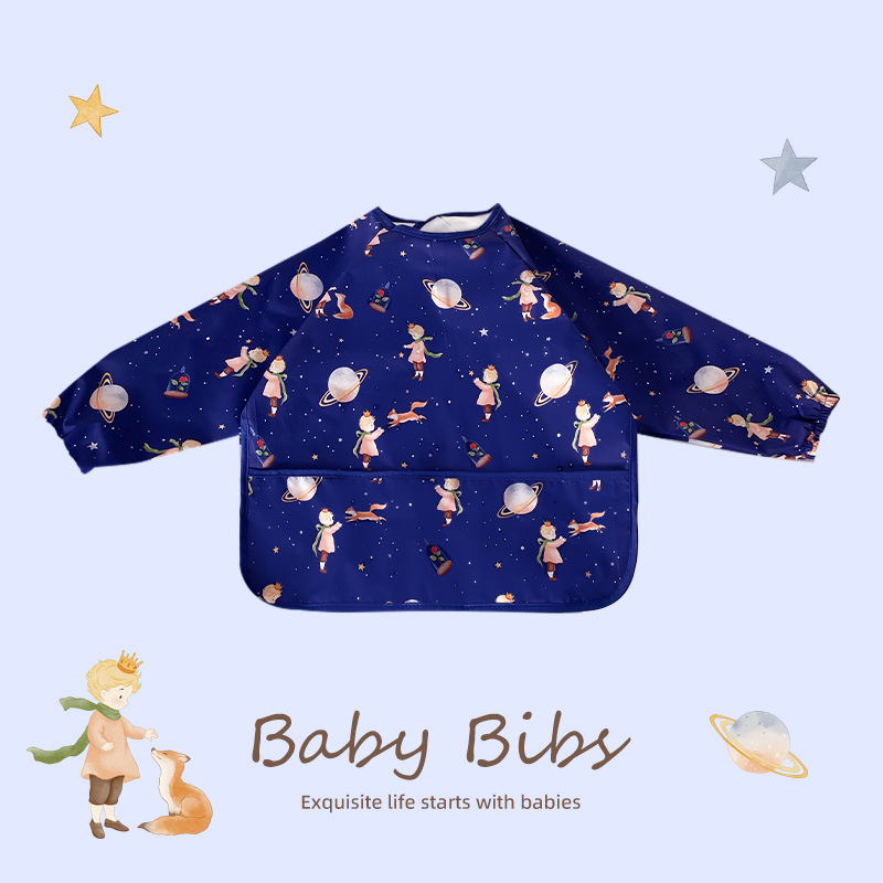 Uniszex hosszú ujjú vízálló baba etető smock, 100% poliészter, kézzel rajzolt minta, négy évszakos használat, 1–3 éveseknek, A osztályú biztonság