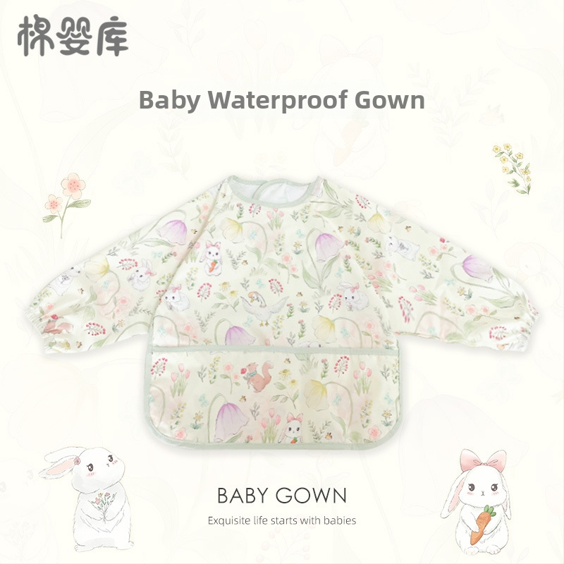 Unisex vandeniui atsparus plonas kūdikių valgymo smock, 100% poliesteris, rankų piešimo raštas, keturi sezonai, tinkamas kūdikiams ir 1–3 metų vaikams, saugos klasė A