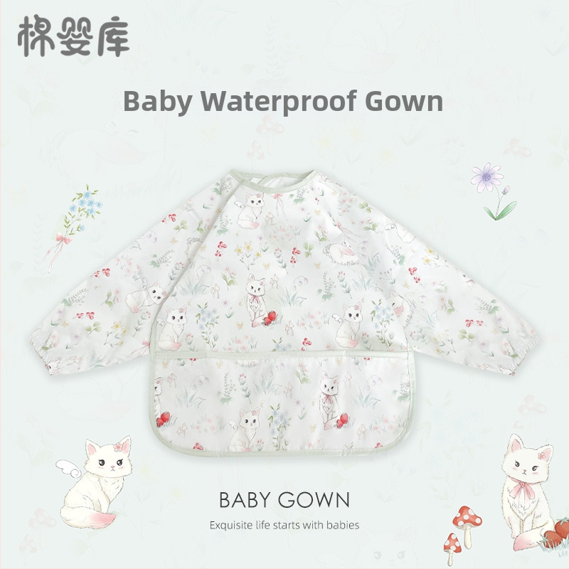 Unisex vandeniui atsparus plonas kūdikių valgymo smock, 100% poliesteris, rankų piešimo raštas, keturi sezonai, tinkamas kūdikiams ir 1–3 metų vaikams, saugos klasė A