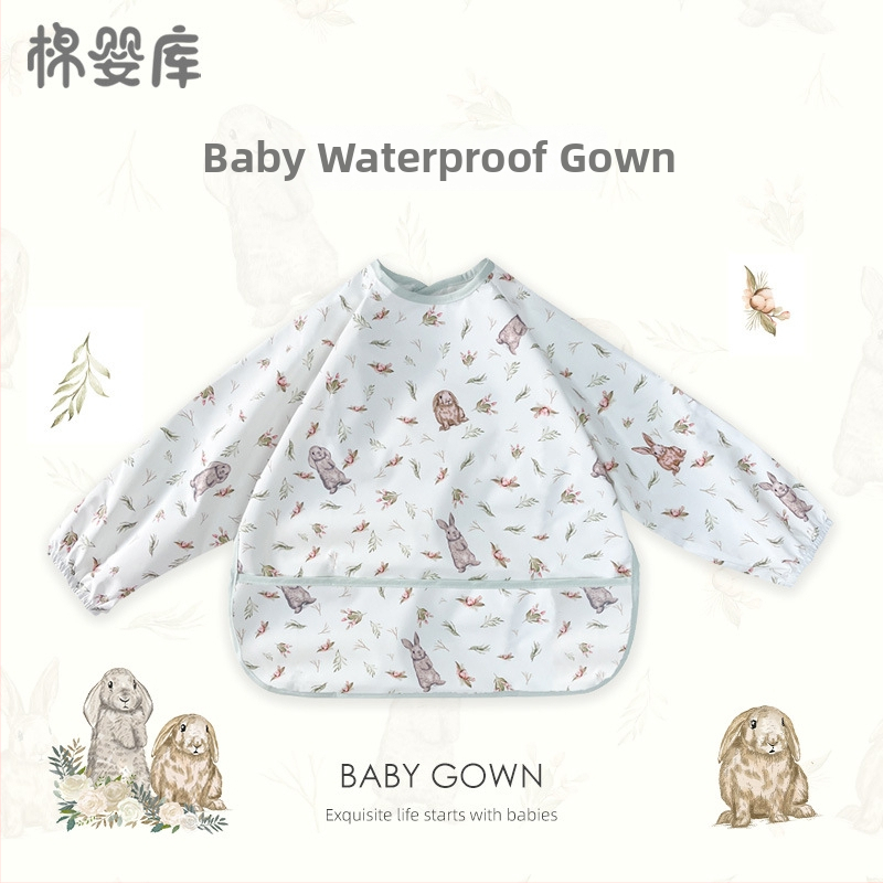 Unisex vandeniui atsparus plonas kūdikių valgymo smock, 100% poliesteris, rankų piešimo raštas, keturi sezonai, tinkamas kūdikiams ir 1–3 metų vaikams, saugos klasė A