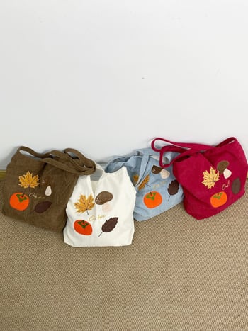 Geantă Tote corduroy – stil urban simplu, formă verticală pătrată, închidere magnetică, căptușeală din pânză