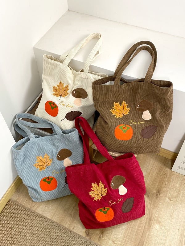 Geantă Tote corduroy – stil urban simplu, formă verticală pătrată, închidere magnetică, căptușeală din pânză