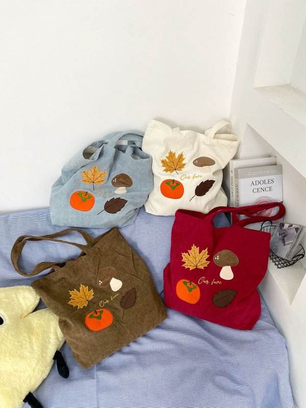 Geantă Tote corduroy – stil urban simplu, formă verticală pătrată, închidere magnetică, căptușeală din pânză