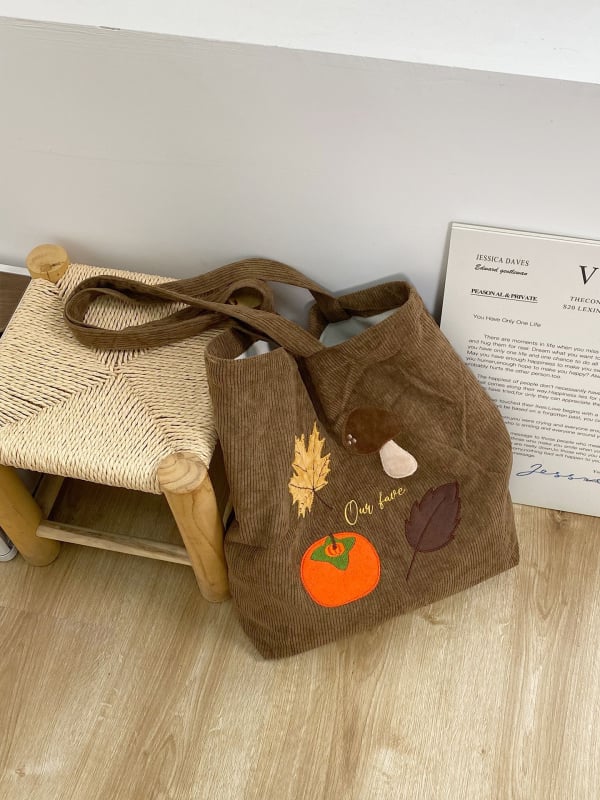 Geantă Tote corduroy – stil urban simplu, formă verticală pătrată, închidere magnetică, căptușeală din pânză