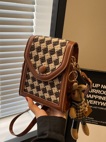 Geantă de telefon PU crossbody pentru femei, formă pătrată, verticală, închidere cu capac, curea simplă