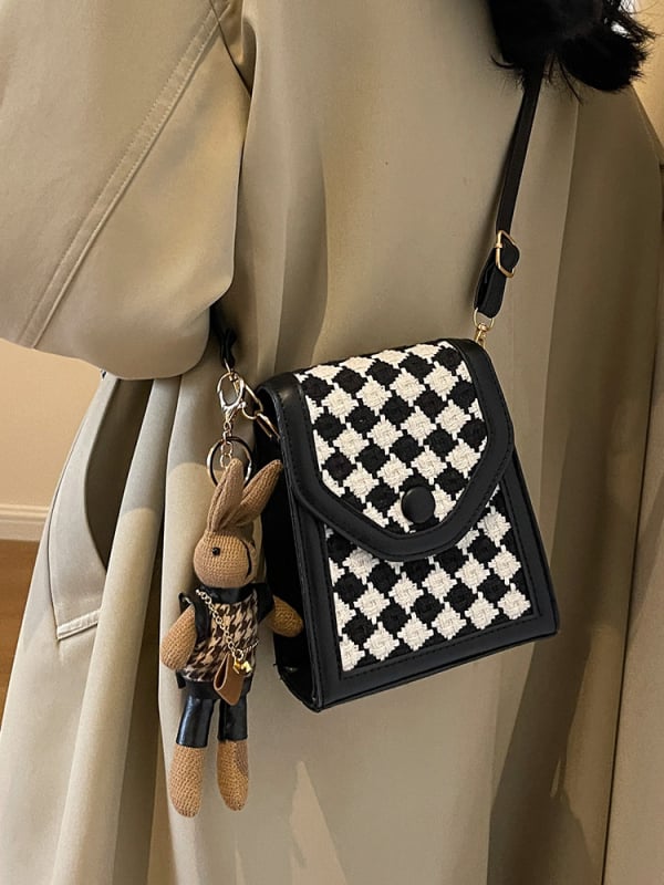 Geantă de telefon PU crossbody pentru femei, formă pătrată, verticală, închidere cu capac, curea simplă