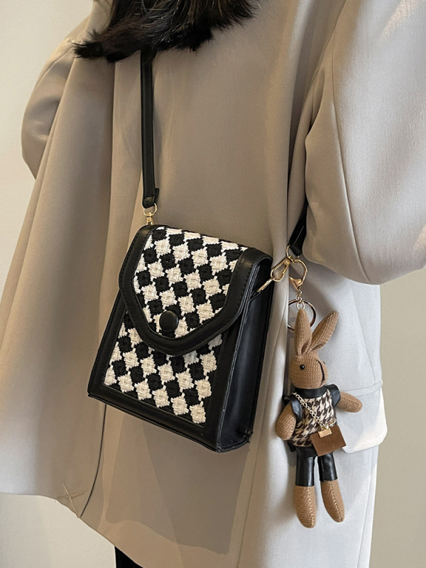 Geantă de telefon PU crossbody pentru femei, formă pătrată, verticală, închidere cu capac, curea simplă